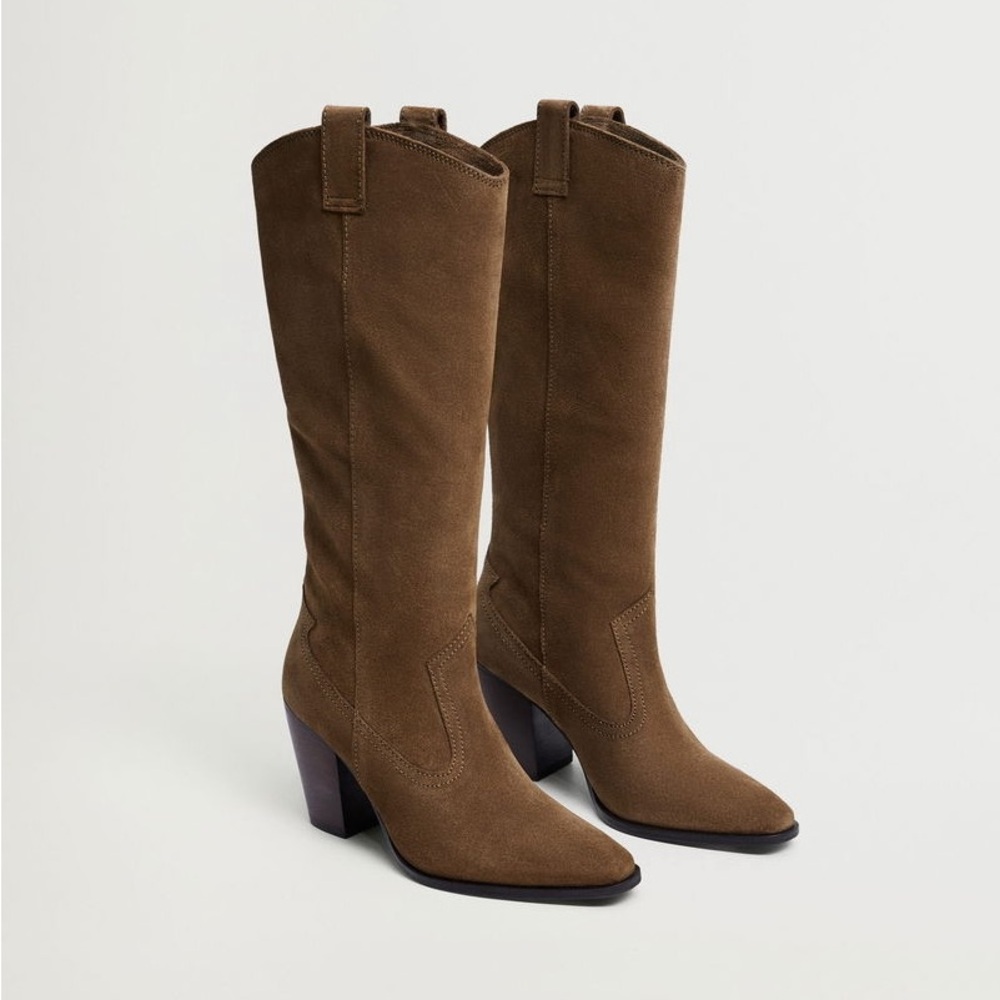 Mango Leather Boots With Tall Leg - Tobacco Brown